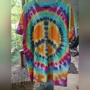 George Multicolor Tie-Dye‎ T-Shirt W Peace Sign On Front. Sz.XL